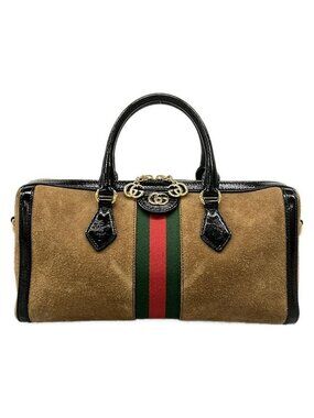 Gucci Handbag Ophidia Top Handle Bag Brown Black Multi Cotton Leather